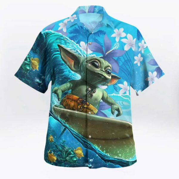 Baby Yoda Surfing Hawaiian Shirt - Image 2