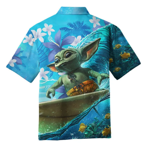 Baby Yoda Surfing Hawaiian Shirt - Image 3